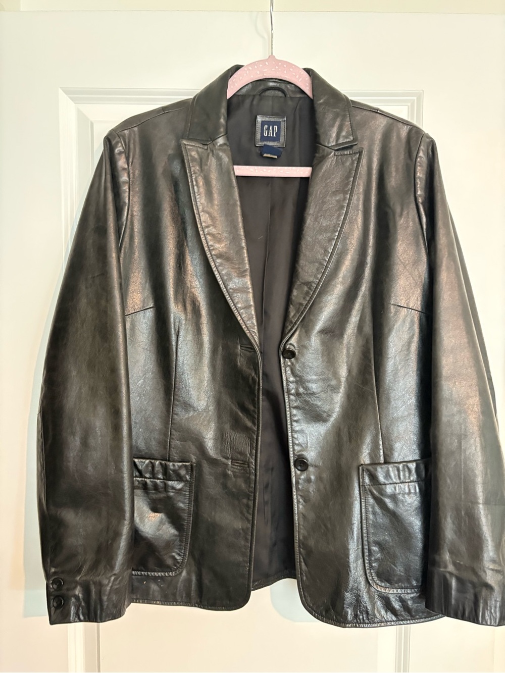 GAP Vintage 2000s Black Leather Blazer Jacket